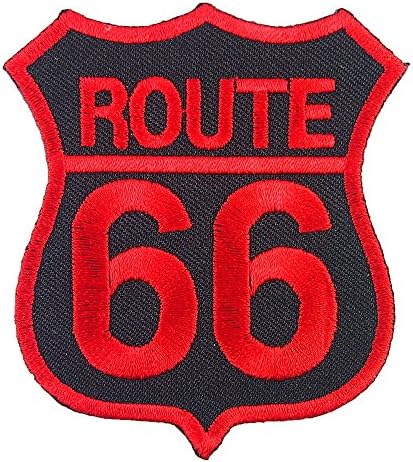 Route 66 Highway Sign Embroidered Iron on Patch Black # Red
