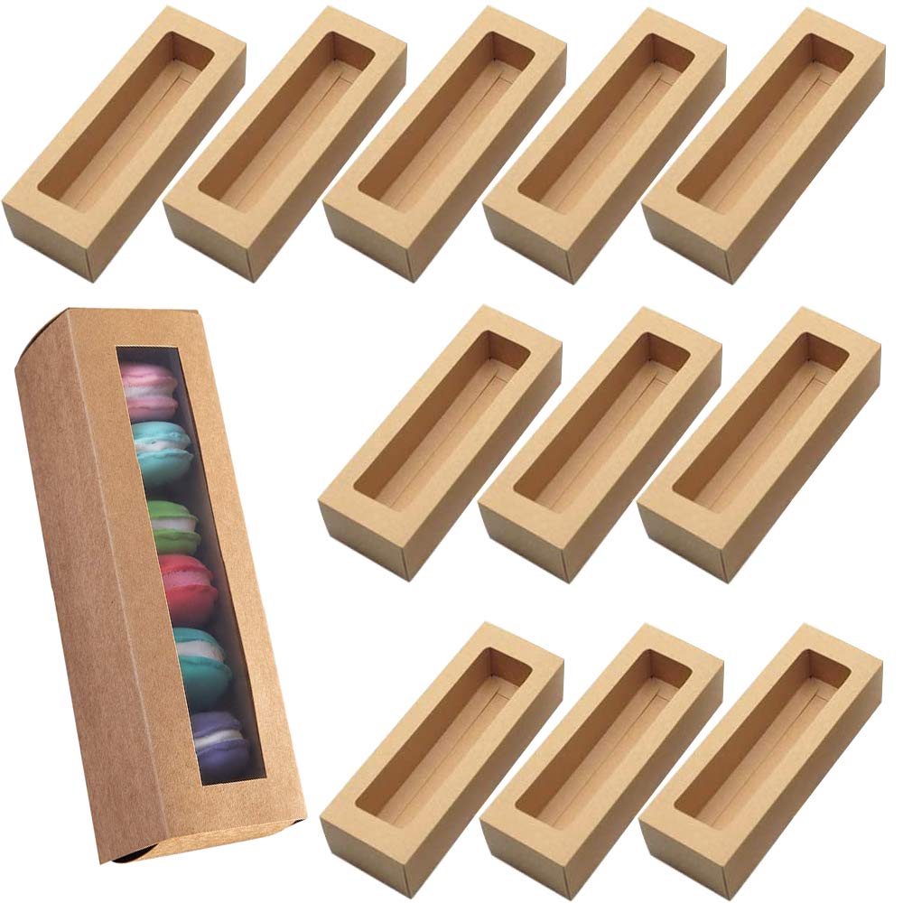 afdg Macaron Boxes, 12 Pieces Biscuit Box with Window, Empty Macaroon Boxes, Pastry Packaging Box for Biscuits, Candies, Small Breads, Donuts (Brown)