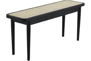 Grewood Wood Dining Bench,100% Natural Solid Oak Bed Bench with Rattan Design, Rounded Edge, Bench for Entryway Hall, Dining Room,Bedroom, Living Room (Black Color, 39.37 inch)