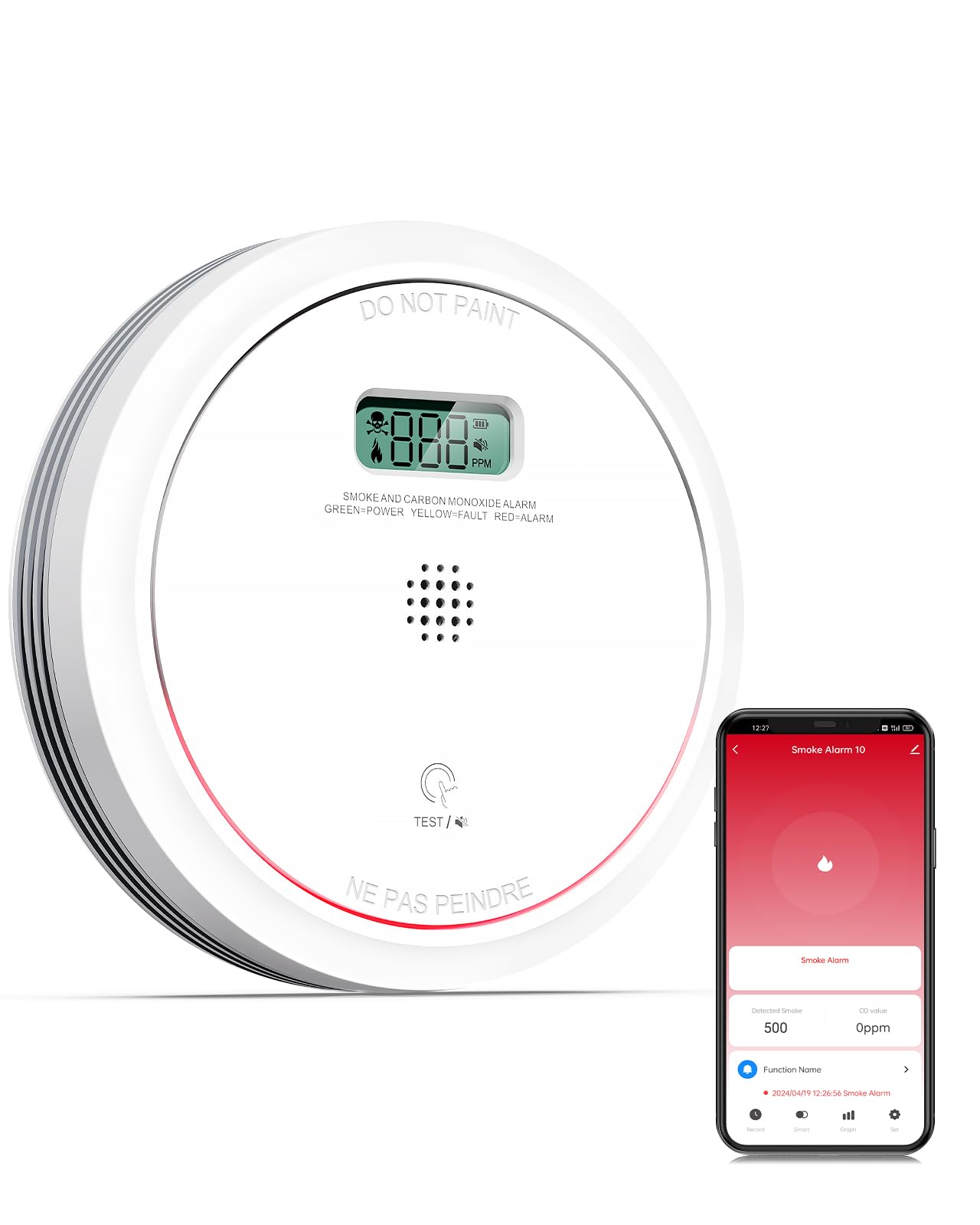 Photo 1 of Wi-Fi  Detector Carbon Monoxide Detector Combo with Replaceable Battery, Smart Smoke and CO Detector with LCD Display, 1 Pack