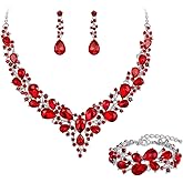 Qlavoca Crystal Bridal Jewelry Set, Floral Statement Necklace, Earrings, Bracelet, Wedding Accessories