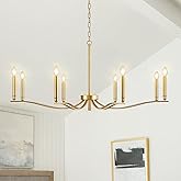 FookChak Gold Chandeliers for Dining Room, 8-Light Brass Chandelier Light Fixture Over Table Modern Candle Chandelier 44in Ma