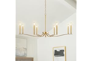 FookChak Gold Chandeliers for Dining Room, 8-Light Brass Chandelier Light Fixture Over Table Modern Candle Chandelier 44in Master Bedroom Chandeliers Lighting for Entry Foyer Bathtub Living Room