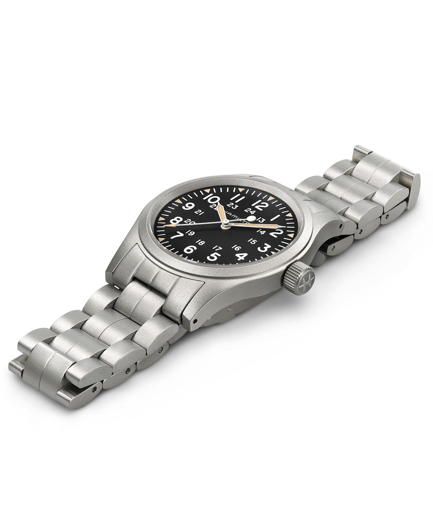 Hamilton Watch Khaki Field Mechanical 38mm Case, Black Dial, Silver Stainless Steel Bracelet (Model: H69439131)