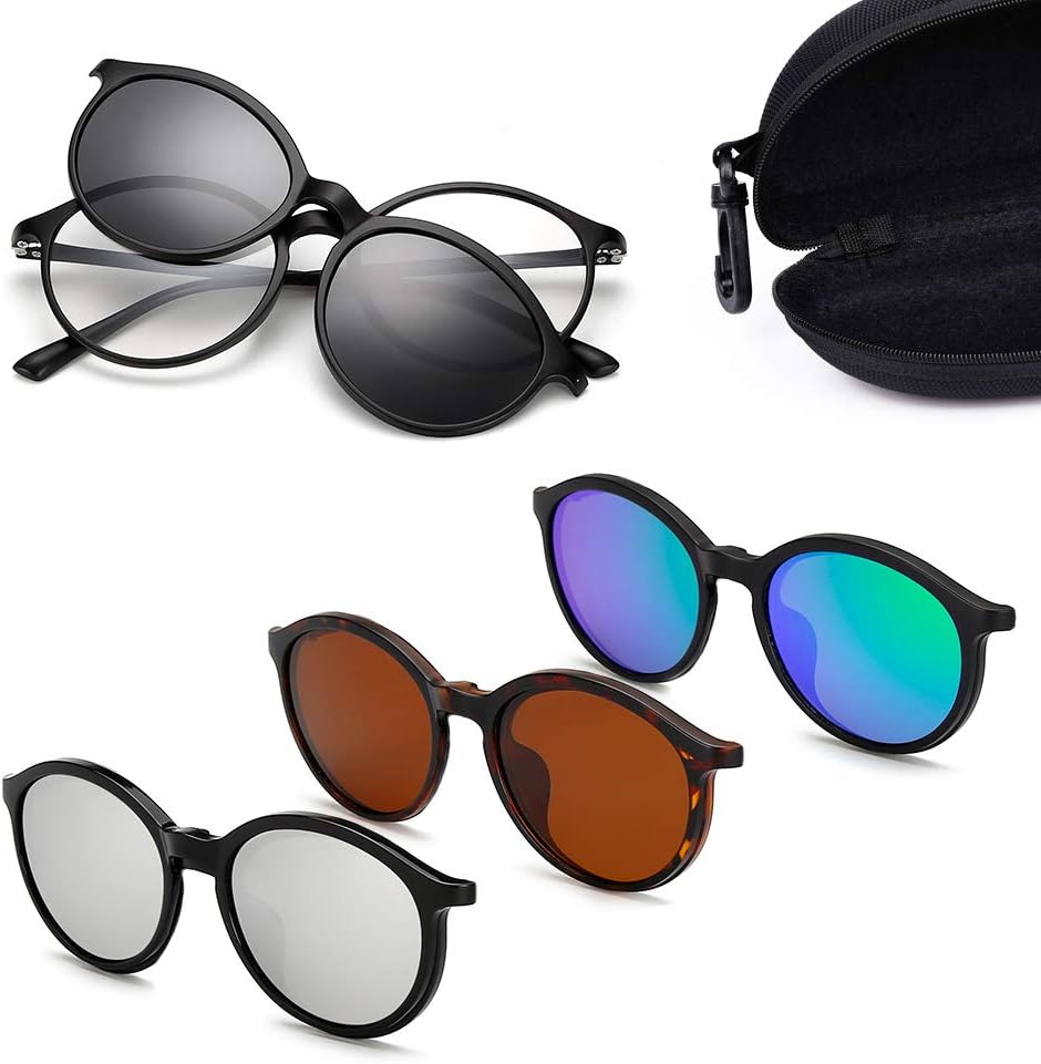 2-in-1 Polarized Magnetic Flip up Clip on Sunglasses & Eyeglasses Indoor Outdoor UV Protection TR90 Frame