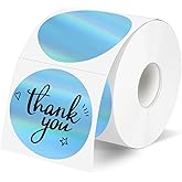 YEGAWEN 2" Circle Holographic Thermal Label Stickers Blue, Round Printable Rainbow Glitter Thermal Printer Sticker Labels for Gift Wrapping, Self-Adhesive Name Price Tag DIY Custom Logo Design