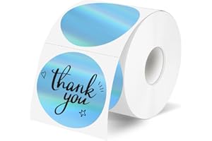 YEGAWEN 2" Circle Holographic Thermal Label Stickers Blue, Round Printable Rainbow Glitter Thermal Printer Sticker Labels for Gift Wrapping, Self-Adhesive Name Price Tag DIY Custom Logo Design