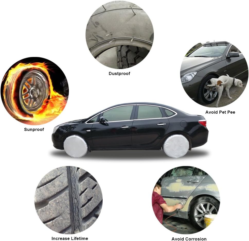 Kayme Four Layers Tire Covers Set of 4 for Rv Travel Trailer Camper Vinyl Wheel, Sun Rain Snow Protector, Waterproof, Silver, Fits 27-29 Inch Tire Diameter L: Automotive