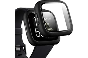 MIIMALL Compatible with Fitbit Versa 2 Case with Screen Protector, Anti-Scratch Shockproof Matte Hard Cover and Hard PET Screen Protector for Fitbit Versa 2 Black