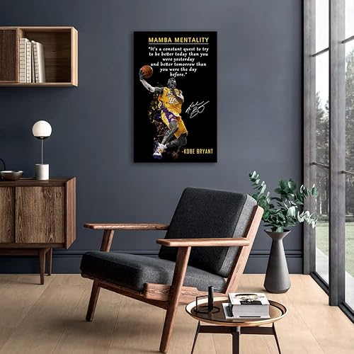 Kobe Bryant Canvas Wall Art - Mamba Mentality Framed Poster For Man Cave & Game Room Decor