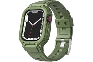 CRSBX Compatible for Apple Watch Band 49mm 45mm 44mm 41mm 40mm with Case Bumper, Military Tactical Sport Bands Rugged Protective Case for iWatch Series 9/8 7/6 /5/4 SE,Ultra 2 Strap MEN
