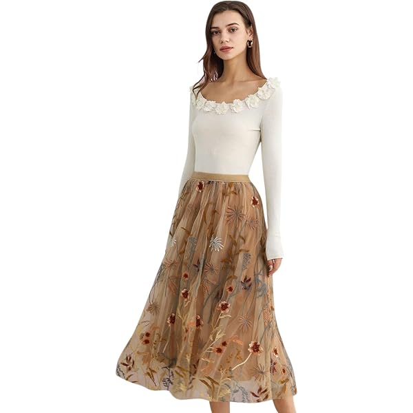 Amazon.com: EFOGEP Vintage Floral Tulle Skirts for Women