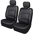 Leader Accessories Faux Leather Universal Car Front Seat Covers 2 pcs/Set Black Airbag Compatible with Headrest Cover