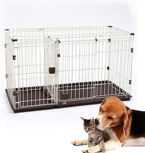 Amazon Co Jp トレイ折りたたみ子犬クレート猫キャリア付き犬ケージ トイレ付きペットフェンスダブルルーム分離ドア 取り付けと取り外しが簡単 1180 570 670mm ホーム キッチン