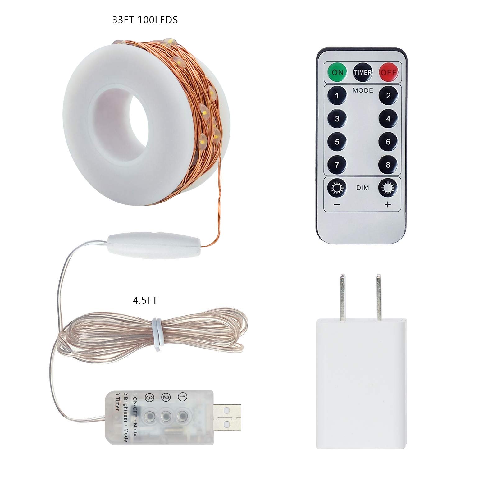 100 LED Starry Fairy Light, 33FT USB Decorative Light with Remote Timer Adapter, Waterpoorf String Light for Party, Holiday, Christmas, Garden, Weeding,Indoor and Outdoor Decation