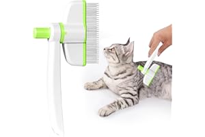Aerbee Cat Brush with Release Button, Rotate Flea Comb for Indoor Cats Shedding, Pett Brush for Long or Short Haired Cats, Ca