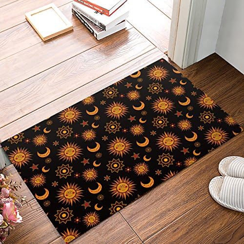 30x18 Inch Funny Waterproof Bathroom Doormat Home Decor Welcome Large Mat Entrance Way Indoor/Outdoor Carpet Floor Rugs, Galaxy Elements Indian Hippie Sun Moon and Star Gold Black by Olivefox