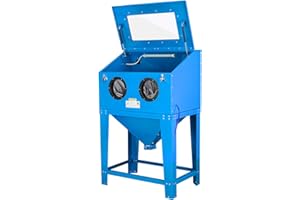 AutoForever 90 Gallon Sandblasting Cabinet 40-80PSI Sand Blasting Cabinet with Glass Viewing Windows/LED Light, Heavy Duty Sand Blaster with 4 Nozzles & Blasting Gun for Paint, Rust Removal(Blue)