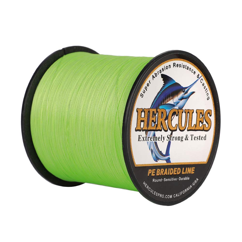 HERCULES Braided Fishing Line 500m 547yds 6lbs-100lbs Pe 4 Strands (Fluorescent Green 60lb/27.2kg 0.40mm)