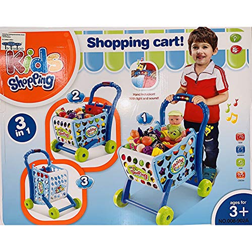TikTakToo Kinder Einkaufswagen Spielset Gefüllt mit 38 Kunststofflebensmitteln Spielzeug für Jungen und Mädchen (blau) – Bild 6