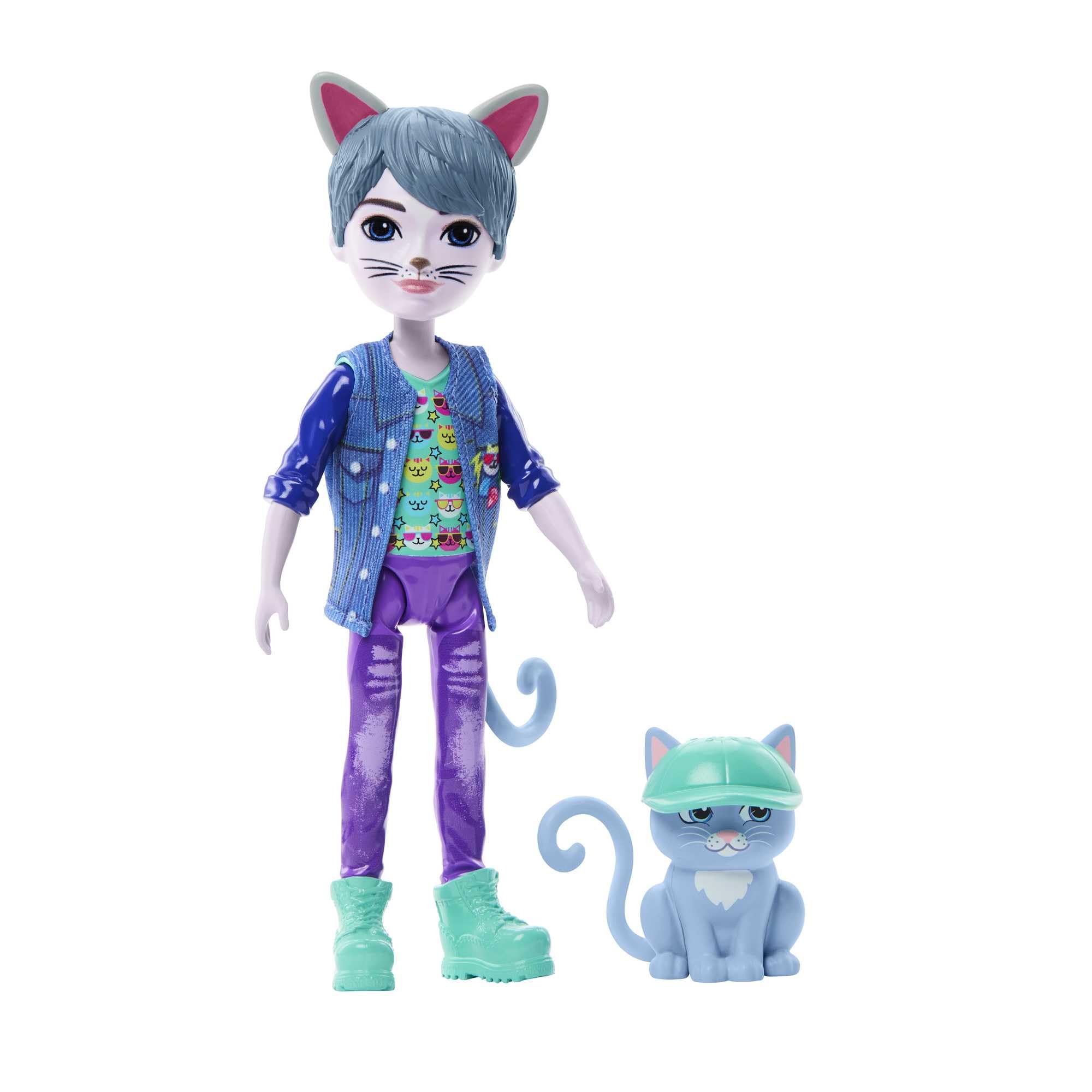 Enchantimals Dolls, Glam Party Cole Cat Doll and Claw Animal Friend, Small Doll with Removable Clothing and Accessories, Gifts for Kids, HNT59