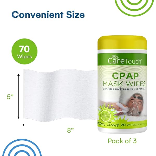 CARE TOUCH CPAP MASK WIPES – 3 PACKS OF 70 CITRUS SCENT CPAP WIPES, 210 COUNT, NATURAL CARE TOUCH CLEANING WIPES