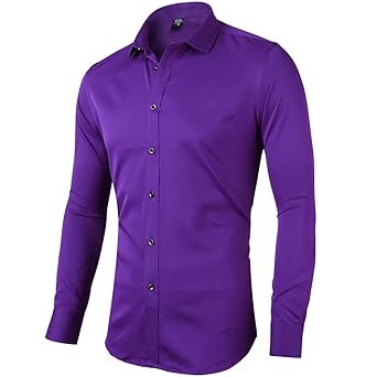 INFLATION Herren Hemd aus Bambusfaser umweltfreudlich Elastisch Slim Fit für Freizeit Business Hochzeit Reine Farbe Hemd Lang