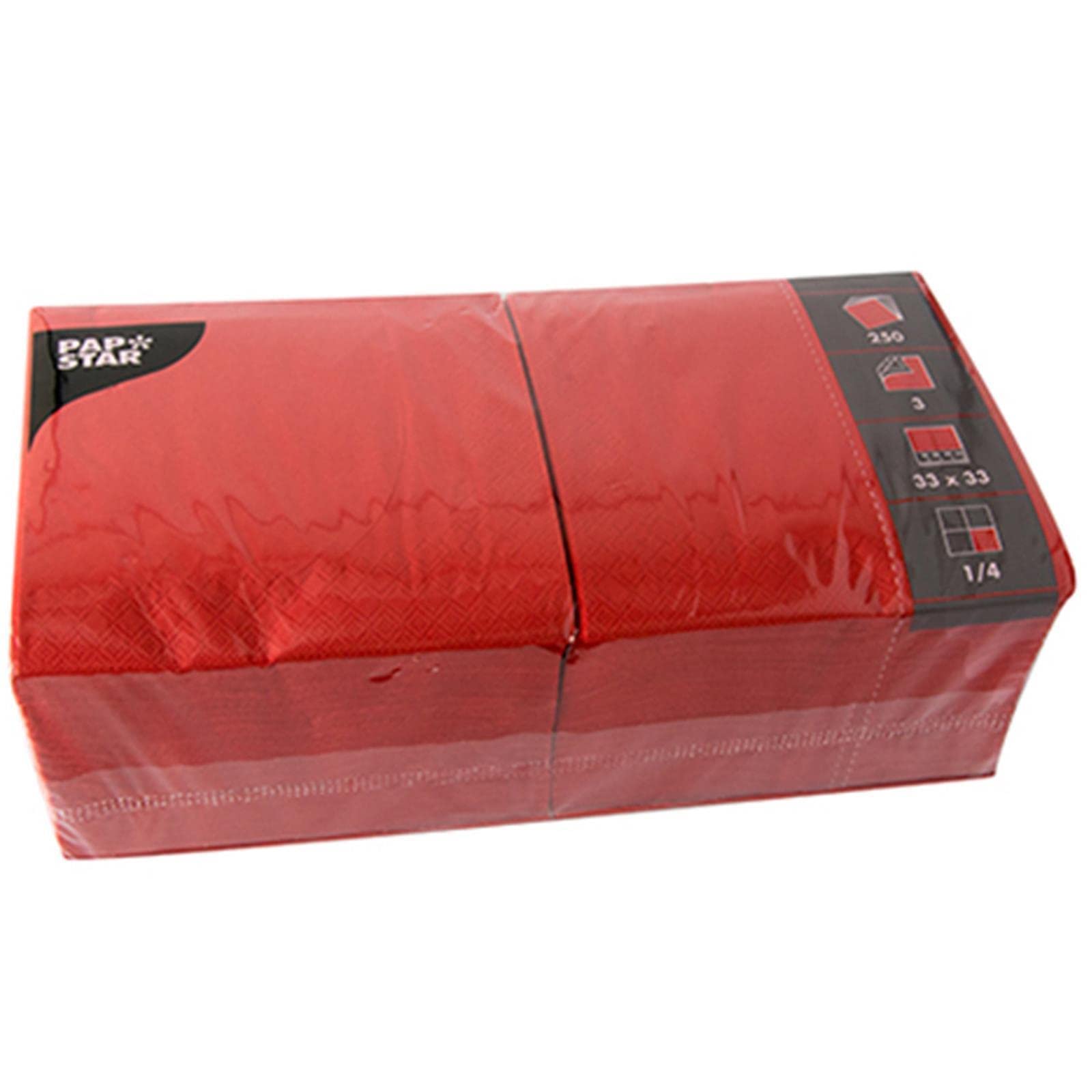 Papstar 12483 250 Serviettes 3 Ply 1/4 Fold 33 x 33 cm Red