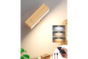 YiLaie Rechargeable Wall Lights with Remote,3 Color Temperature Dimmable Battery Operated Wall Sconce,Rotatable Cordless Wall Lamp,Wireless Wall Lights for Bedroom,Living Room,Bedside Reading(1 Pack)