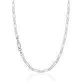 IEFWELL 925 Sterling Silver Plated Chain Necklace for Women Men - 3.5mm Sterling Silver Paperclip Chain Necklace, 16/18/20/22/24 Inches Hypoallergenic Sturdy Chains, Jewelry Gifts for Her