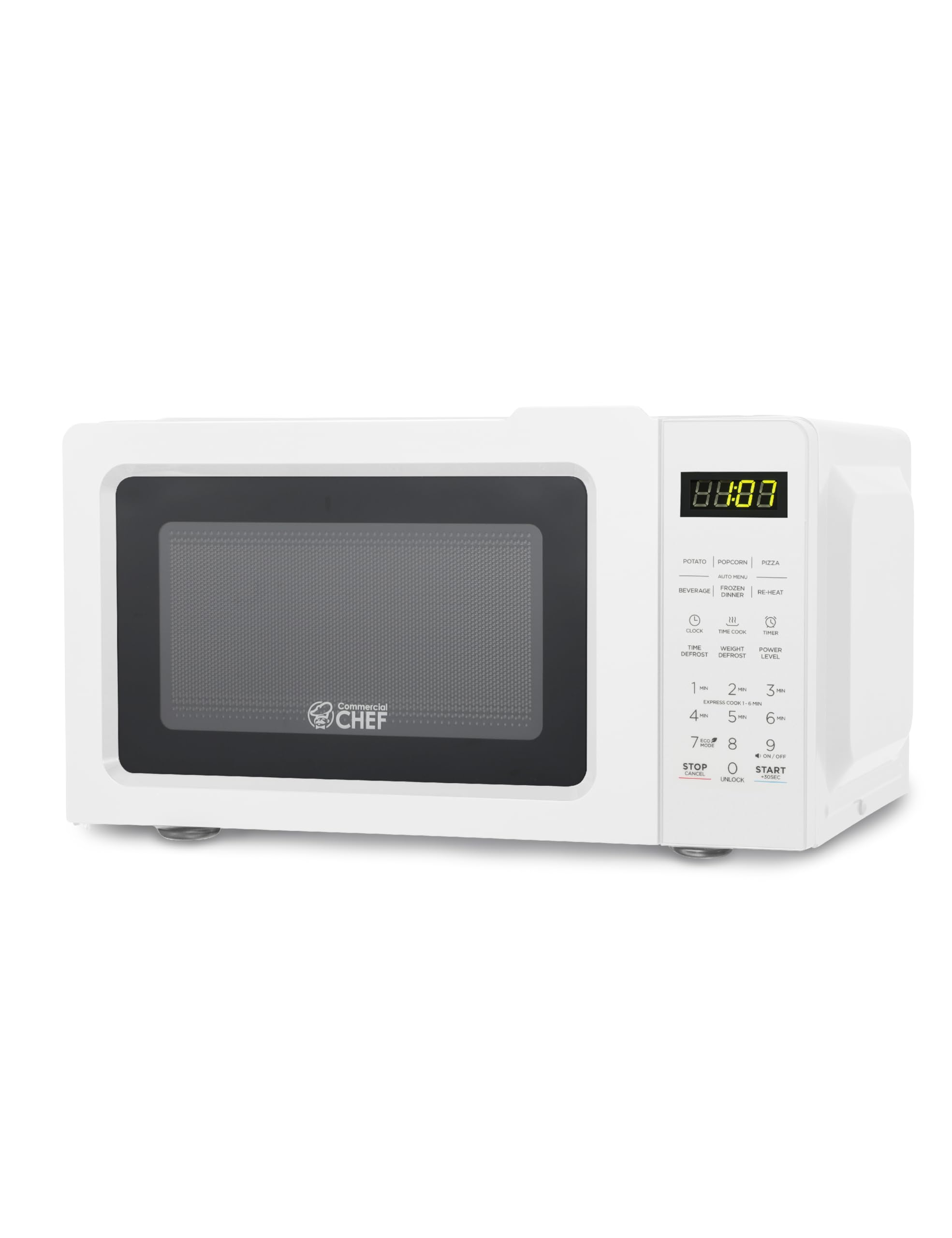 COMMERCIAL CHEF 0.7 Cubic Foot Microwave with 10 Power Levels, Small Microwave with Pull Handle, 700W Countertop up to 99 Minute Timer and Digital Display, White