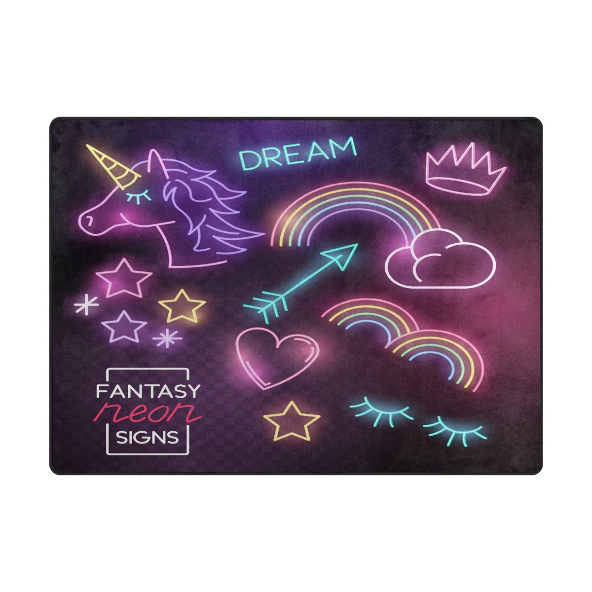 ISAOA Modern and Soft Children's Rug,Fantasy Neon Lights Unicorn Carpet Area Rug for Bedrooms Living Room Kids Rooms Decor Non-Slip and Washable rug 152 cm x 120 cm