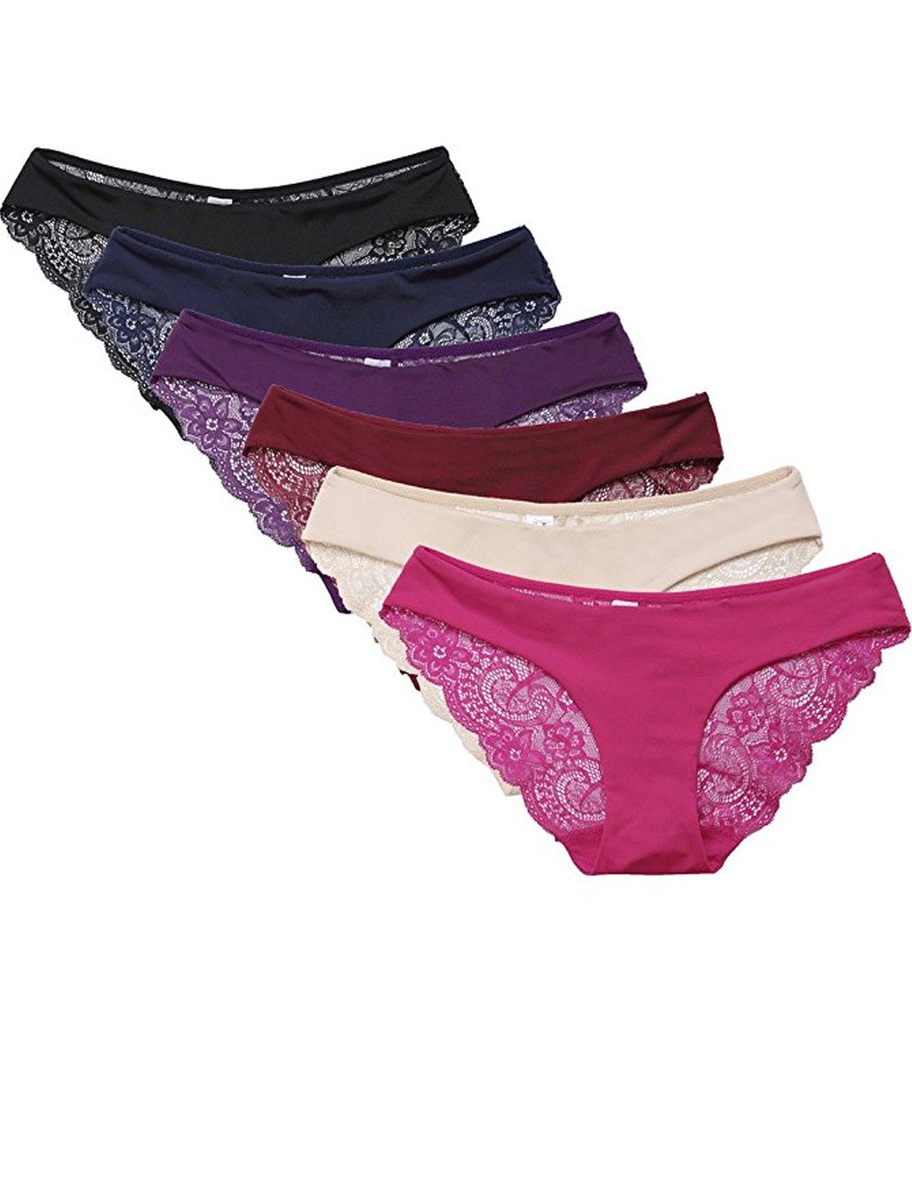 Wetopkim Womens Everyday Underwear Sexy lace Hipster Panties Thong Briefs Pack of 6