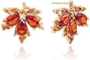 Desnuage Maple Leaf Stud Earrings Hypoallergenic Orange Cubic Zirconia 14K Gold Plated Earrings Fall Gifts for women