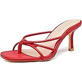 LAICIGO Women’s Square Open Toe Flip Flops Stiletto Heels Strappy Thong Slide on Slingback Mules Sandals