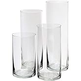 Royal Imports Glass Cylinder Vases for Centerpieces – Set of 4 Clear Hurricane Vases for Wedding, Table Decor, Floating, Flowers, Candle Holders, Extra Tall Clear Vase Set, 6” / 8” / 9” / 11”