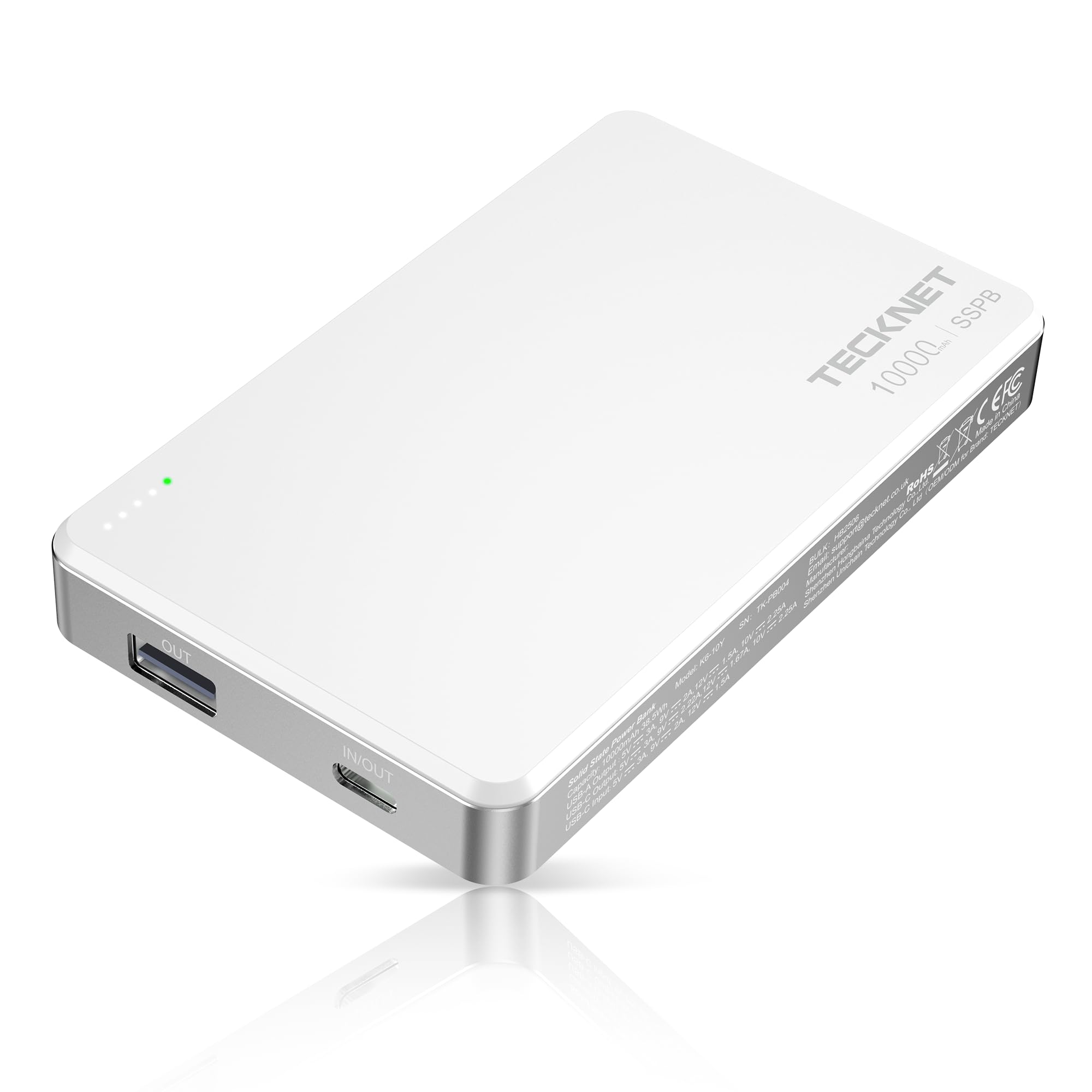 TECKNET 10,000mAh Portable Charger, 22.5W Fast Charging Power Bank, Ultra-Slim Aluminum Shell with Semi-Solid State Tech, External Charger for iPhone 17/16/15/14/13/12/Air Series, Samsung, iPad,White
