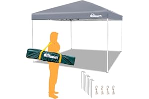 OLILAWN 10x10ft Pop Up Canopy Tent, Outdoor Easy Up Canopy for Beach Party Camping, 210D Waterproof Instant Portable Canopy Shelter w/Storage Bag, Adjustable Straight Legs, Ropes, Stakes - Gray