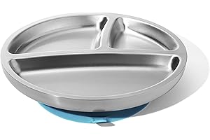 Avanchy Baby Toddler Plates with Suction Divided Stainless Steel for Feeding Babies Kids Toddlers Food, Large,BLUE