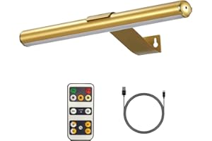 VIGMOJ Wireless Picture Light Battery Operated,Rechargeable Painting Light with Remote Control, Metal Art Display Lamp,3 Modes,Dimmable Dartboard Light with Timer for Frame Gallery,300LM, Gold