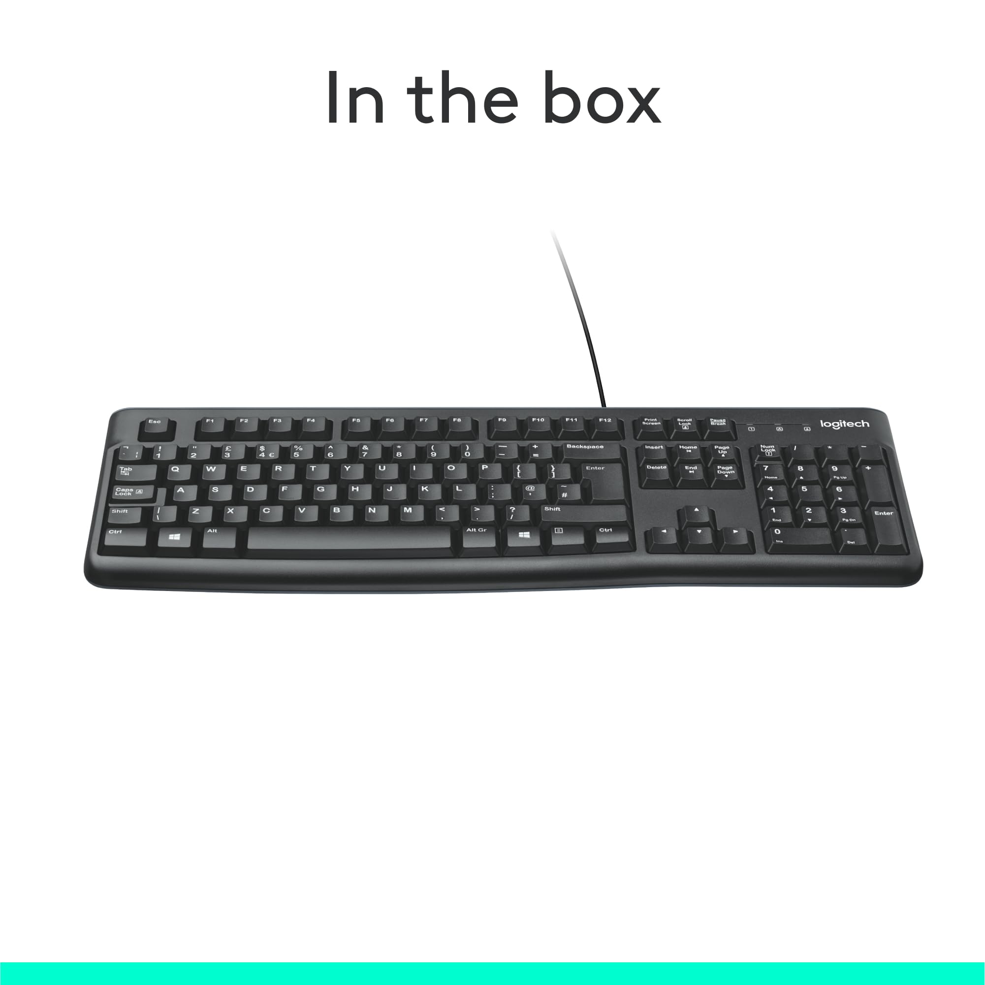 Logitech K120 Wired Keyboard for Windows, USB Plug-and-Play, Full-Size, Spill-Resistant, Curved Space Bar, Compatible with PC, Laptop, QWERTY UK English Layout - Black
