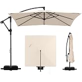 Tangkula 8x8 FT Patio Umbrella with Base Included, Square Offset Cantilever Outdoor Umbrella with 360 Degree Rotation, Crank Handle, Sandbags, 8 Ribs for Pool Deck Garden Backyard