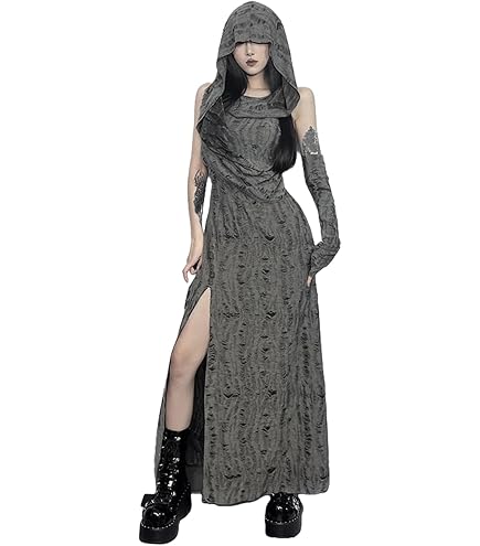 echo hooded slit maxi dress Amazon.com: Dolls Kill Echo Hooded Slit Maxi Dress by Darker WAVS -  Semi-Sheer Marled Jersey Dress with Draped Hood for Edgy Fashion