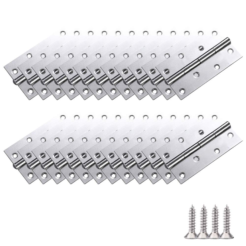 YOFASEN Home Door Hinges - Stainless Steel Bearing Hinges Cabinet Drawer Hinges Door Hinges Folding Butt Hinges with Matching Fixing Screws, Silver, 4 Inch(88 * 60 * 1.2mm) - 24pcs