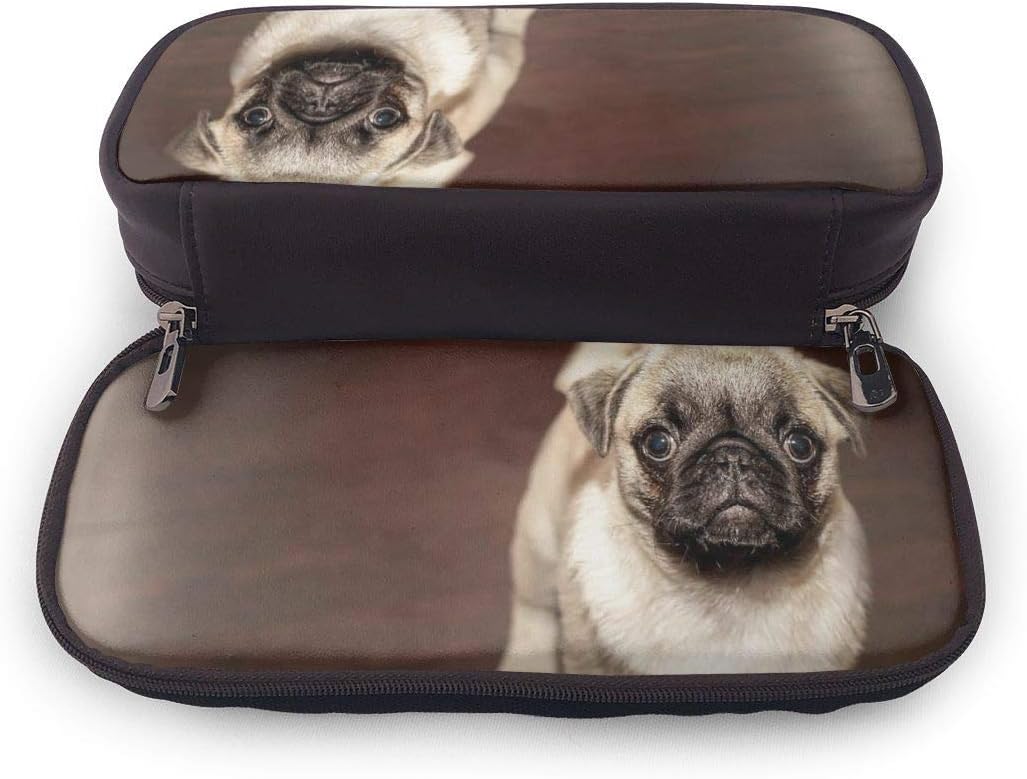 Amazon かわいいパグ犬イラスト Pu筆箱筆箱 大容量 ロゴ ペンケース 文房具バッグ おしゃれ 多機能ケース 男女兼用 ペンケース 文房具 オフィス用品