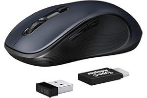 Deeliva Wireless Mouse, Computer Mouse Wireless 2.4G USB Cordless Mouse with 3 Adjustable DPI, 6 Buttons, Ergonomic Portable Silent Mice with Type-C Adapter for Laptop PC Computer Mac (Gray)