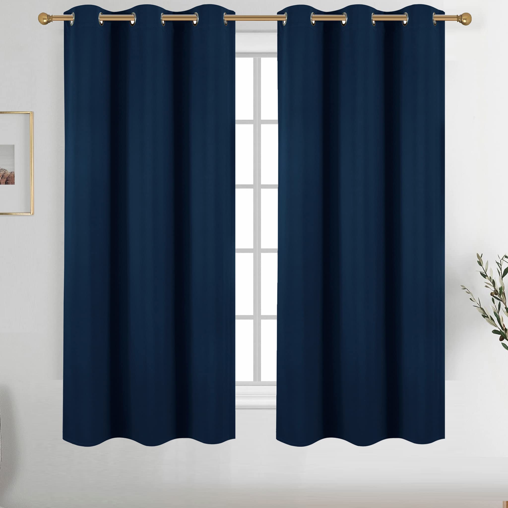 Diraysid Navy Blue Grommet Blackout Curtains for