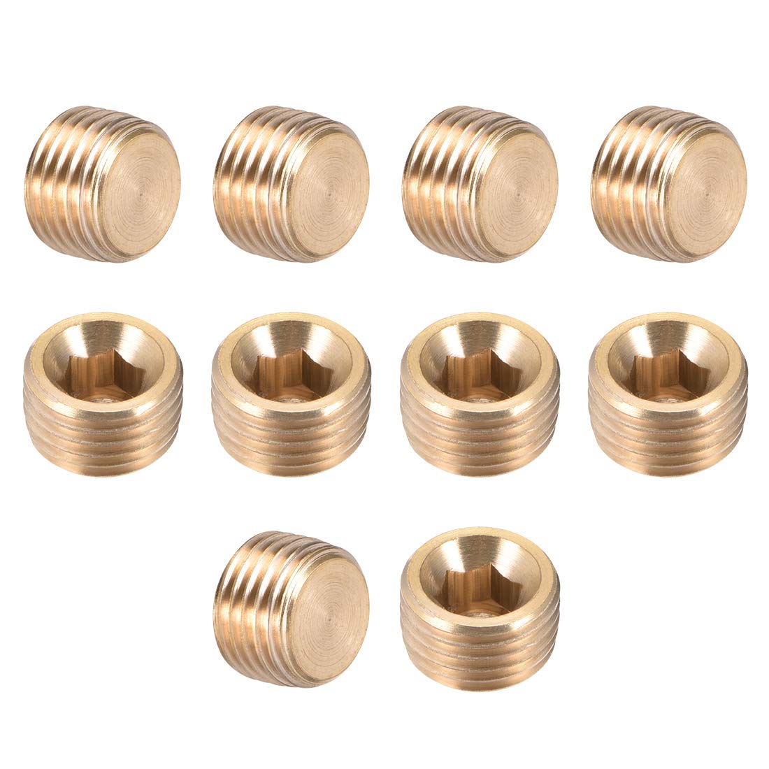 sourcing map Brass Hex Socket Pipe Fitting, G1/4 Male Thread Hose Adapter Connector, for Garden Pipe Pneumatic Solenoid Valve, 10Pcs