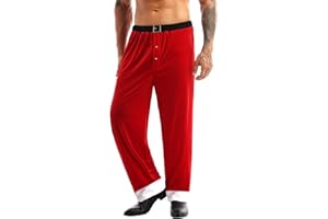 ACSUSS Men's Christmas Santa Claus Costume Red Velvet Halloween Cosplay Long Pant