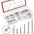 Hilitchi 300-Piece M2 Phillips Pan Head Screws Bolt Nut Lock Flat Washers Assortment Kit, 304 Stainless Steel